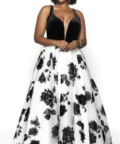 Blush By Alexia Designs Blush Too By Alexia - 5714W Plunging V-Neck Floral Ballgown