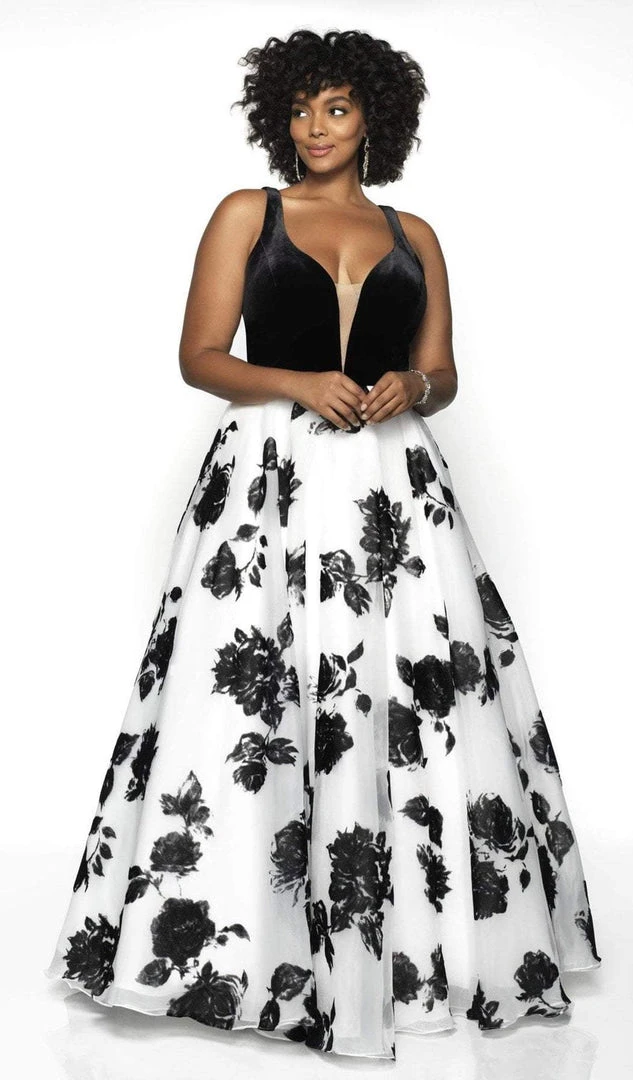 Blush By Alexia Designs Blush Too By Alexia - 5714W Plunging V-Neck Floral Ballgown 3 Blush By Alexia Designs Blush Too By Alexia - 5714W Plunging V-Neck Floral Ballgown