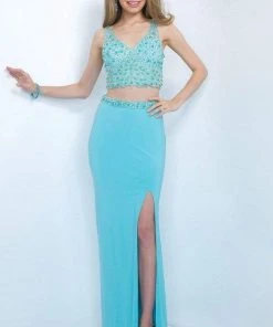 Blush By Alexia Designs Blush - Two-piece Bejeweled V-Neck Jersey Sheath Gown 11107 9 Blush By Alexia Designs Blush - Two-piece Bejeweled V-Neck Jersey Sheath Gown 11107