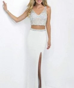 Blush By Alexia Designs Blush - Two-piece Bejeweled V-Neck Jersey Sheath Gown 11107 10 Blush By Alexia Designs Blush - Two-piece Bejeweled V-Neck Jersey Sheath Gown 11107