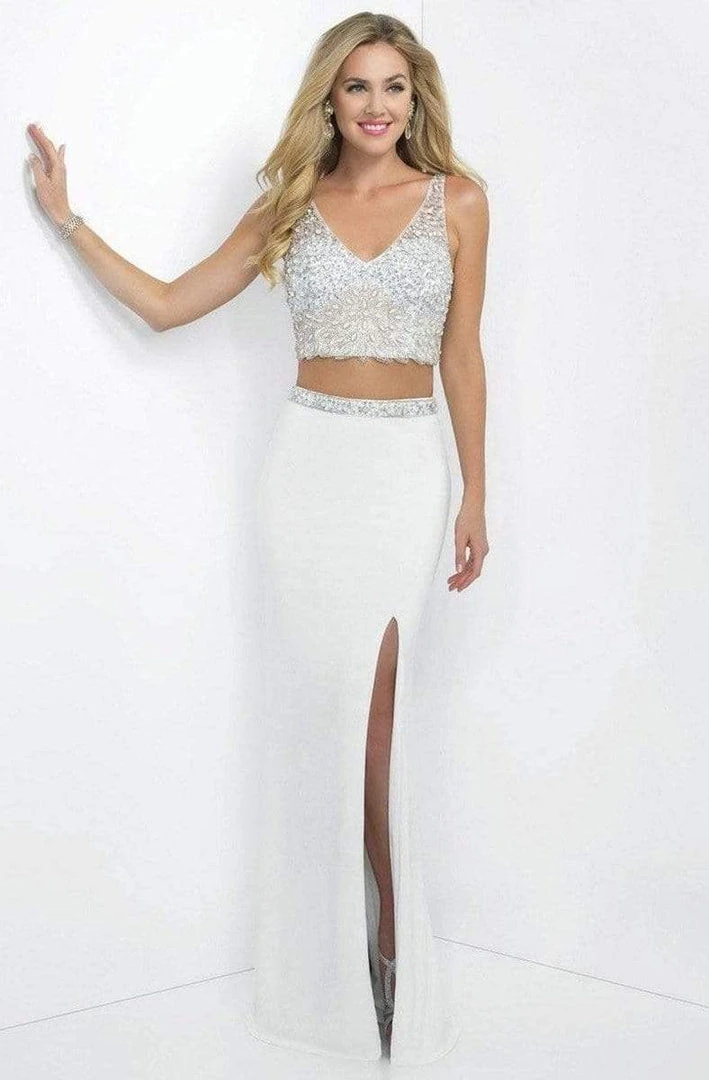 Blush By Alexia Designs Blush - Two-piece Bejeweled V-Neck Jersey Sheath Gown 11107 6 Blush By Alexia Designs Blush - Two-piece Bejeweled V-Neck Jersey Sheath Gown 11107