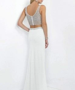 Blush By Alexia Designs Blush - Two-piece Bejeweled V-Neck Jersey Sheath Gown 11107 11 Blush By Alexia Designs Blush - Two-piece Bejeweled V-Neck Jersey Sheath Gown 11107