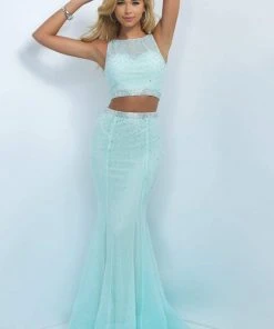 Blush By Alexia Designs Blush - Two-Piece Sparkling Bare Midriff Trumpet Gown 11033