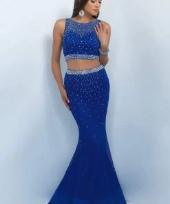 Blush By Alexia Designs Blush - Two-Piece Sparkling Bare Midriff Trumpet Gown 11033