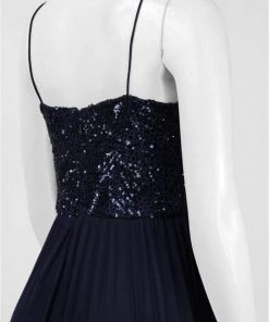 Cachet - 56902 Halter Sequin Pleated Chiffon Dress