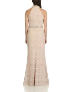 Cachet - 57808 Jeweled Collar Halter Lace Gown Formal Gowns