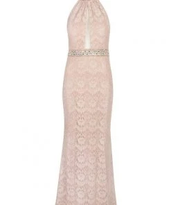 Cachet - 57808 Jeweled Collar Halter Lace Gown Formal Gowns