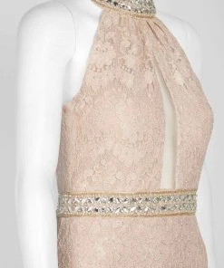 Cachet - 57808 Jeweled Collar Halter Lace Gown Formal Gowns