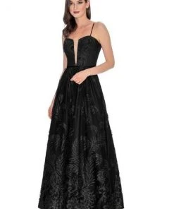 Cachet - 59190Q Plunging Sweetheart Glitter A-Line Gown