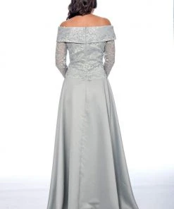 Cachet - 59205 Lace Off-Shoulder Satin A-line Dress Formal Gowns