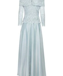 Cachet - 59205 Lace Off-Shoulder Satin A-line Dress Formal Gowns