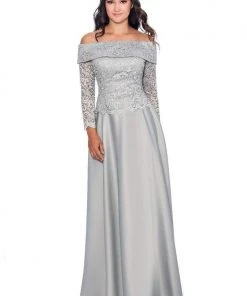 Cachet - 59205 Lace Off-Shoulder Satin A-line Dress Formal Gowns