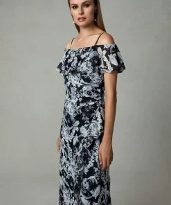 Cachet - 59689 Floral Off Shoulder Ruffled High Slit Gown 9 Cachet - 59689 Floral Off Shoulder Ruffled High Slit Gown