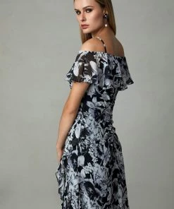 Cachet - 59689 Floral Off Shoulder Ruffled High Slit Gown 10 Cachet - 59689 Floral Off Shoulder Ruffled High Slit Gown