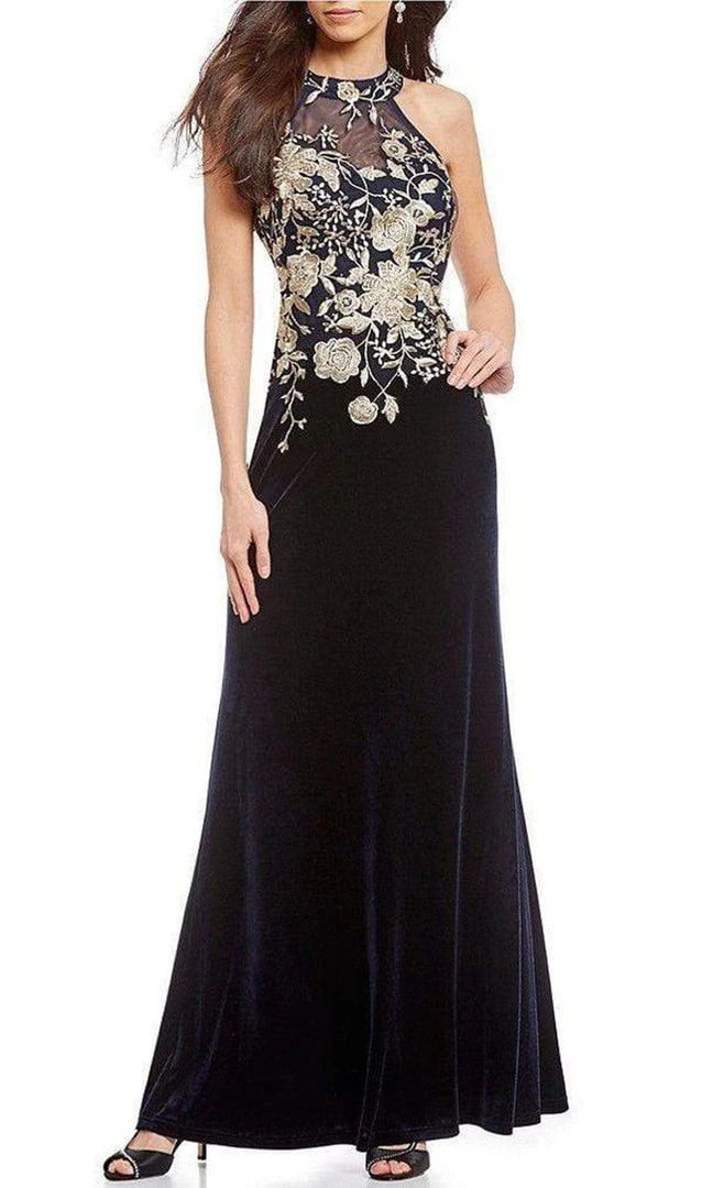 Formal Gowns Cachet - 59820 Gilt Floral Embroidered Illusion Halter Gown 3 Formal Gowns Cachet - 59820 Gilt Floral Embroidered Illusion Halter Gown