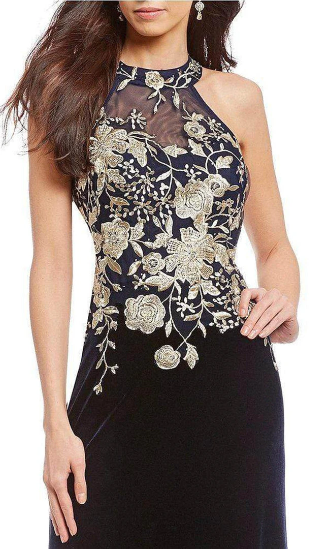 Formal Gowns Cachet - 59820 Gilt Floral Embroidered Illusion Halter Gown 5 Formal Gowns Cachet - 59820 Gilt Floral Embroidered Illusion Halter Gown