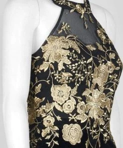 Formal Gowns Cachet - 59820 Gilt Floral Embroidered Illusion Halter Gown 15 Formal Gowns Cachet - 59820 Gilt Floral Embroidered Illusion Halter Gown