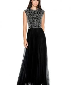 Cachet - Crystal Embellished Jewel Gown 57421K - 1 Pc Navy Silver In Size 10 Available Formal Gowns
