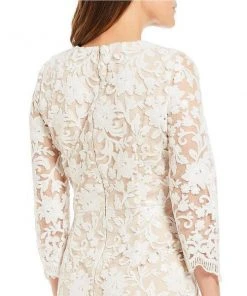 Cachet - Quarter Sleeve Sequined Lace Scallop-Hemmed Dress 59395 - 1 Pc White Nude In Size 16 Available Cocktail Dresses