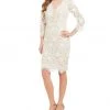 Cachet - Quarter Sleeve Sequined Lace Scallop-Hemmed Dress 59395 - 1 Pc White Nude In Size 16 Available Cocktail Dresses