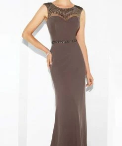 Cameron Blake By Mon Cheri - 117606 Cap Sleeve Illusion Gown - 1 Pc Cobalt Blue In Size 6 And 1 Pc Smokey Mink In Size 6 Available