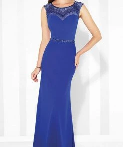 Cameron Blake By Mon Cheri - 117606 Cap Sleeve Illusion Gown - 1 Pc Cobalt Blue In Size 6 And 1 Pc Smokey Mink In Size 6 Available