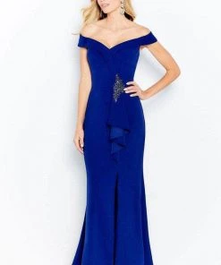 Formal Gowns Cameron Blake By Mon Cheri - 120614 Embellished Off-Shoulder Formal Dress - 1 Pc Navy In Size 4 Available
