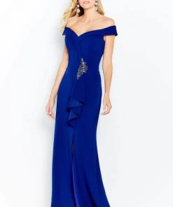 Formal Gowns Cameron Blake By Mon Cheri - 120614 Embellished Off-Shoulder Formal Dress - 1 Pc Navy In Size 4 Available