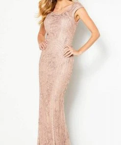 Cameron Blake By Mon Cheri - 219680 Shimmering Cap Sleeve Evening Dress - 1 Pc Smoke In Size 14 Available