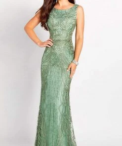 Cameron Blake By Mon Cheri - Allover Lace Trumpet Dress 119644 - 1 Pc Dark Sage In Size 18 Available Formal Gowns
