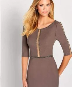 Cameron Blake By Mon Cheri - Illusion Paneled Evening Gown 119655 - 1 Pc Smokey Mink In Size 4 Available Formal Gowns