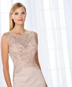 Formal Gowns Cameron Blake By Mon Cheri - Shimmering Bateau Beaded Lace Jersey Gown 118684 - 1 Pc Stone In Size 14 Available 7 Formal Gowns Cameron Blake By Mon Cheri - Shimmering Bateau Beaded Lace Jersey Gown 118684 - 1 Pc Stone In Size 14 Available