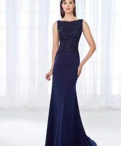 Formal Gowns Cameron Blake By Mon Cheri - Shimmering Bateau Beaded Lace Jersey Gown 118684 - 1 Pc Stone In Size 14 Available 8 Formal Gowns Cameron Blake By Mon Cheri - Shimmering Bateau Beaded Lace Jersey Gown 118684 - 1 Pc Stone In Size 14 Available