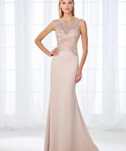 Formal Gowns Cameron Blake By Mon Cheri - Shimmering Bateau Beaded Lace Jersey Gown 118684 - 1 Pc Stone In Size 14 Available