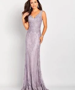 Cameron Blake By Mon Cheri - Versatile Jeweled Lace Sheath Gown 119662 - 1 Pc Oyster In Size 4 Available