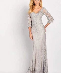 Cameron Blake By Mon Cheri - Versatile Jeweled Lace Sheath Gown 119662 - 1 Pc Oyster In Size 4 Available