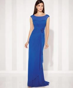 Cameron Blake By Mon Cheri Cameron Blake - Cap Sleeve Illusion Bateau Gathered Sheath Gown 117601 - 1 Pc Royal Blue In Size 10 Available Formal Gowns