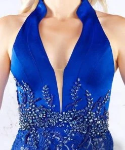 Cassandra Stone - 12137A Collared Plunging Halter Sequined Gown Formal Gowns