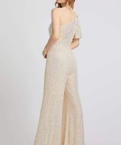 Cassandra Stone - 30692A Sequined Flutter Sleeve Asymmetrical Jumpsuit