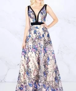 Cassandra Stone - 40898A Plunging V-Neck Sequined Evening Gown