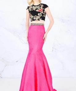 Formal Gowns Cassandra Stone - 40904A Two Piece Lace Appliqued Trumpet Gown