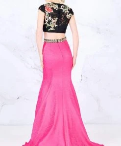 Formal Gowns Cassandra Stone - 40904A Two Piece Lace Appliqued Trumpet Gown