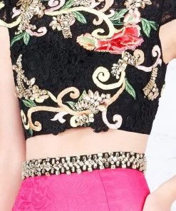 Formal Gowns Cassandra Stone - 40904A Two Piece Lace Appliqued Trumpet Gown