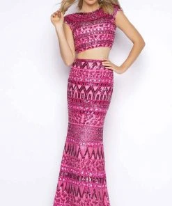 Cassandra Stone - 4515A Two Piece Aztec Sequined Sheath Gown