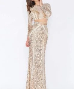Cassandra Stone - 4660A Long Sleeve Sequined Two-Piece Gown Formal Gowns 9 Cassandra Stone - 4660A Long Sleeve Sequined Two-Piece Gown Formal Gowns