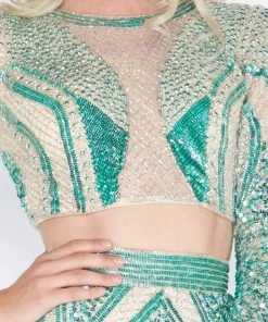 Cassandra Stone - 4660A Long Sleeve Sequined Two-Piece Gown Formal Gowns 8 Cassandra Stone - 4660A Long Sleeve Sequined Two-Piece Gown Formal Gowns