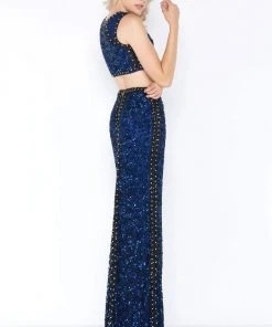 Cassandra Stone - 4672A Two Piece Sequined Stone Dress