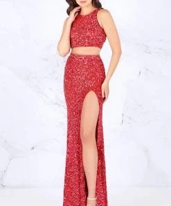 Formal Gowns Cassandra Stone - 4810A Two Piece Beaded Jersey Sheath Dress