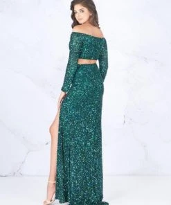 Cassandra Stone - 4831A Two Piece Bedazzled Off-Shoulder Sheath Dress