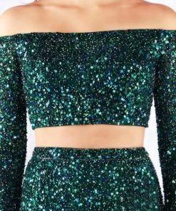 Cassandra Stone - 4831A Two Piece Bedazzled Off-Shoulder Sheath Dress